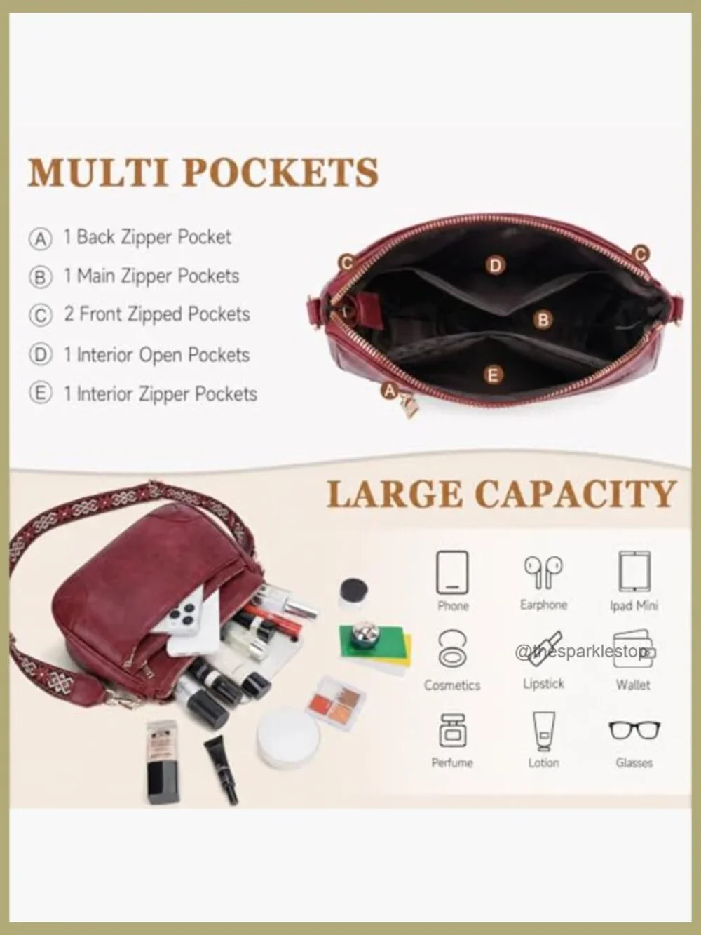 Vegan Leather Hobo Crossbody Bag with Adjustable Wide Strap and Multiple Pockets
